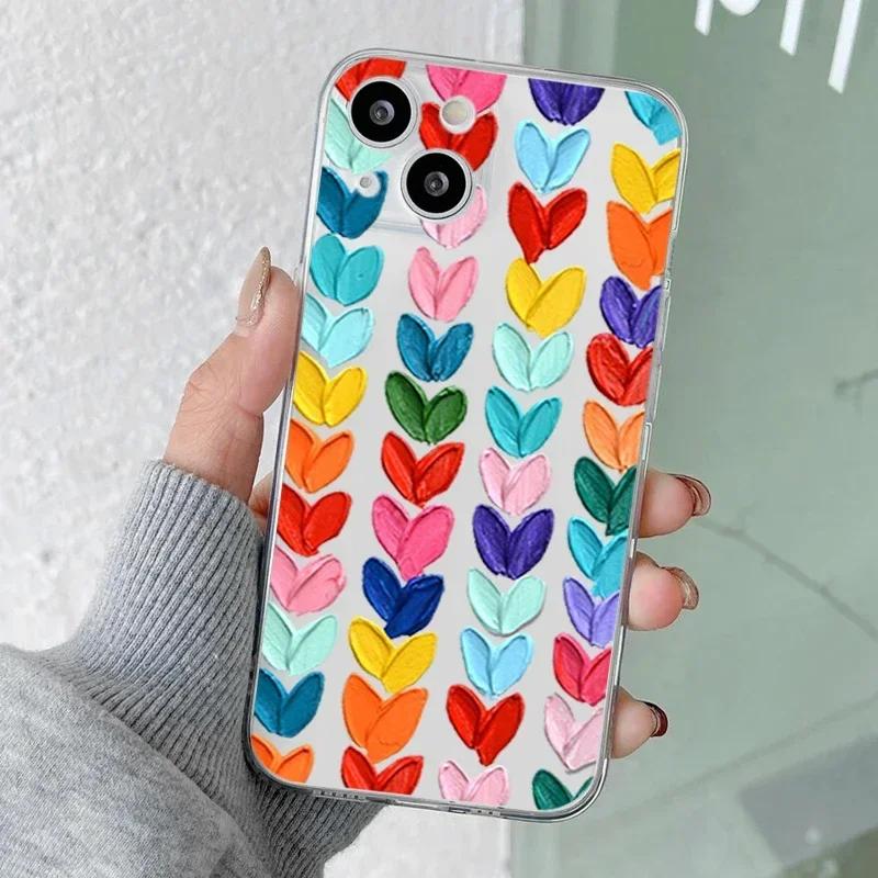 Чехол для телефона для IPhone 16 15 Pro Max 11 12 13 Mini 7 8 14 Plus X XR XS MAX Fundas Прозрачный Милый Мультяшный Сердце Любви Мягкая Крышка
