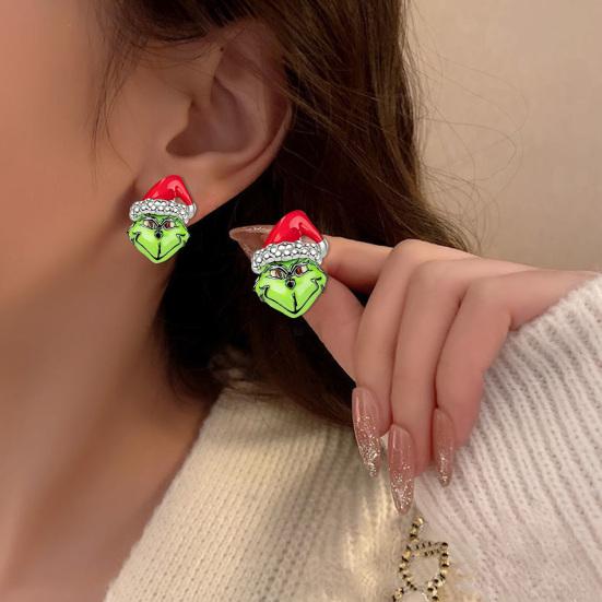 1 Pair Women Earrings Festive Fun Green Cartoon Ear Stud Unique Stylish Christmas Jewelry for Holiday Decoration