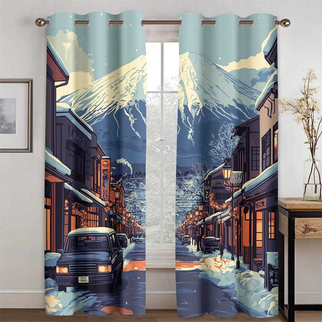 3D сверкающие шторы Fuji Mountain Romantic Joy подходят для спальни, гостиной, кухни, декора, новые поступления, ограниченное по времени предложение, 2 шт.
