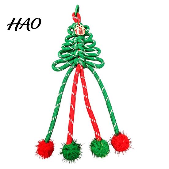 Purse Hanging Decoration Braided Rope Christmas Tree Charm, Xmas Keychain Pendant Phone with Pompoms, Handbag Backpack