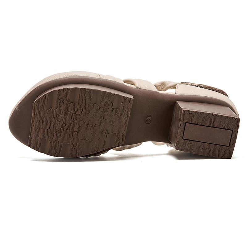 GKTINOO 2025 Новые женские сандалии Летние сандалии-гладиаторы из плетеной натуральной кожи в стиле ретро с круглым носком и повседневным высоким каблуком