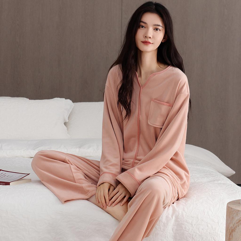 Pajamas Women'S Autumn And Winter Fleece Thickened Coral Fleece Can Be Worn Outside Island Fleece Loungewear Thin Fleece Set