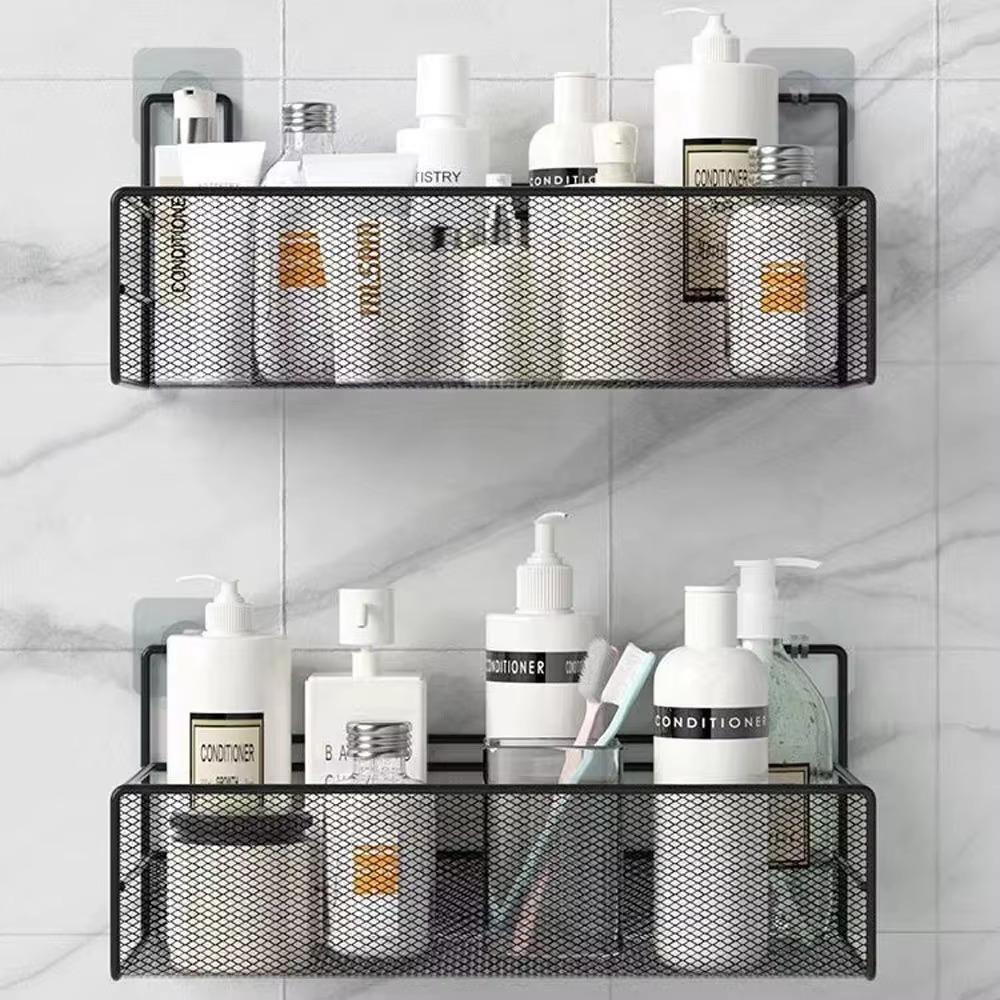 Wall-Mounted Storage Basket Iron Art Bathroom Organizer Durable Shampoo Rack
