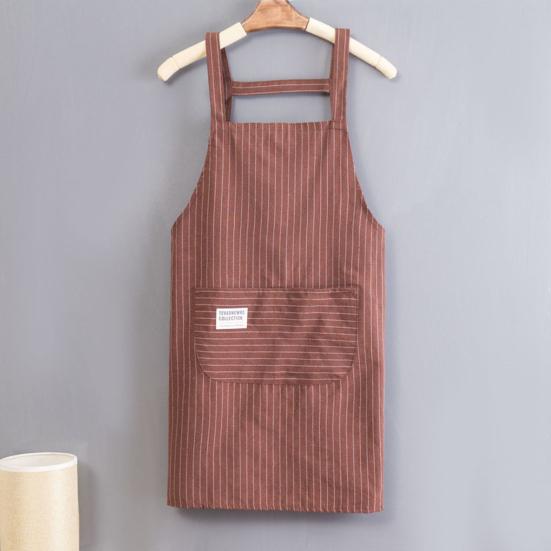Yousheng Cooking Apron Stripe Printing Front Pocket Sleeveless Anti-dirty Kitchen Women Doing Housework Clothes Protector Apron Daily Use