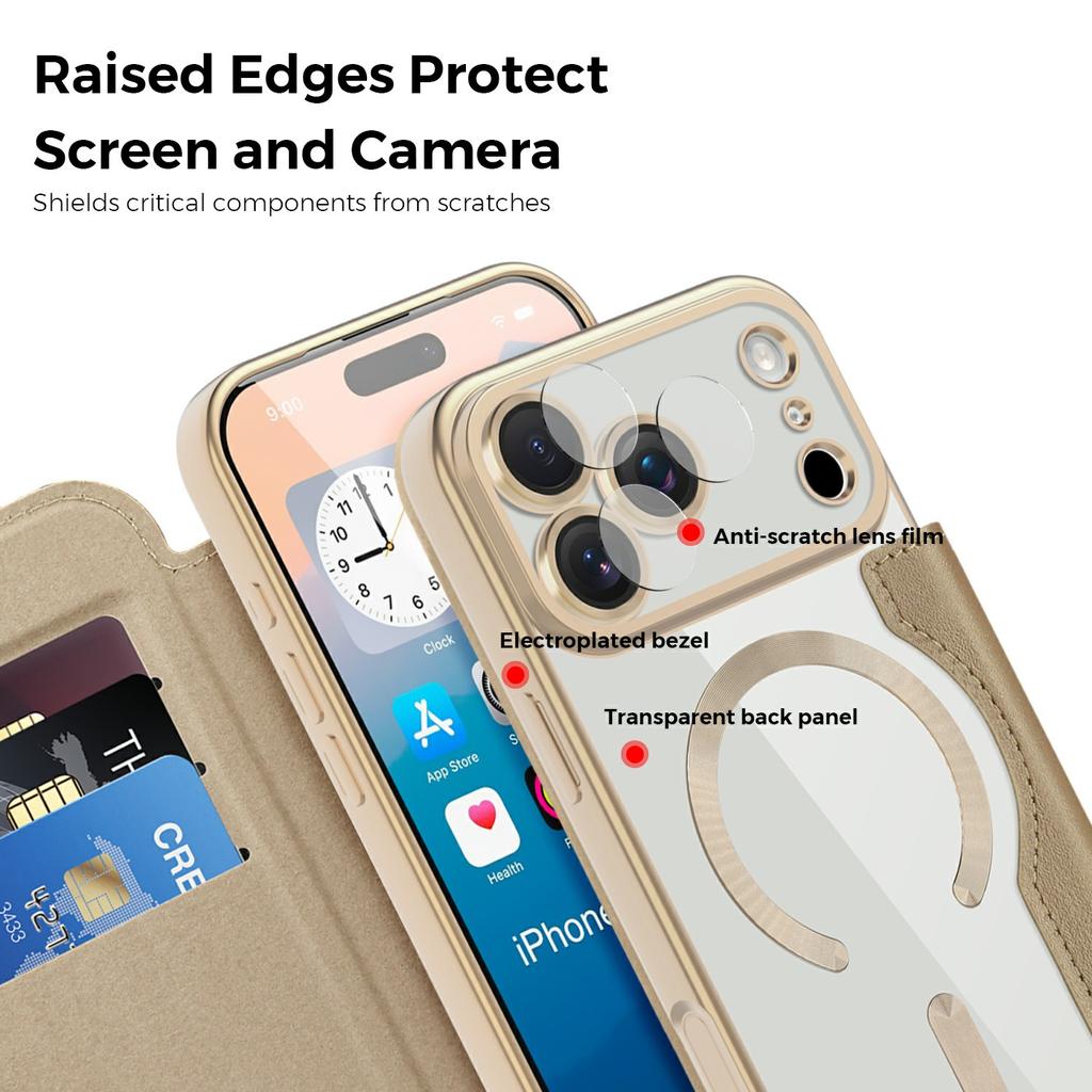 Чехол для iPhone 17 Pro Max, совместимый с MagSafe, с держателем для карт с RFID-блокировкой, кожаная крышка для телефона
