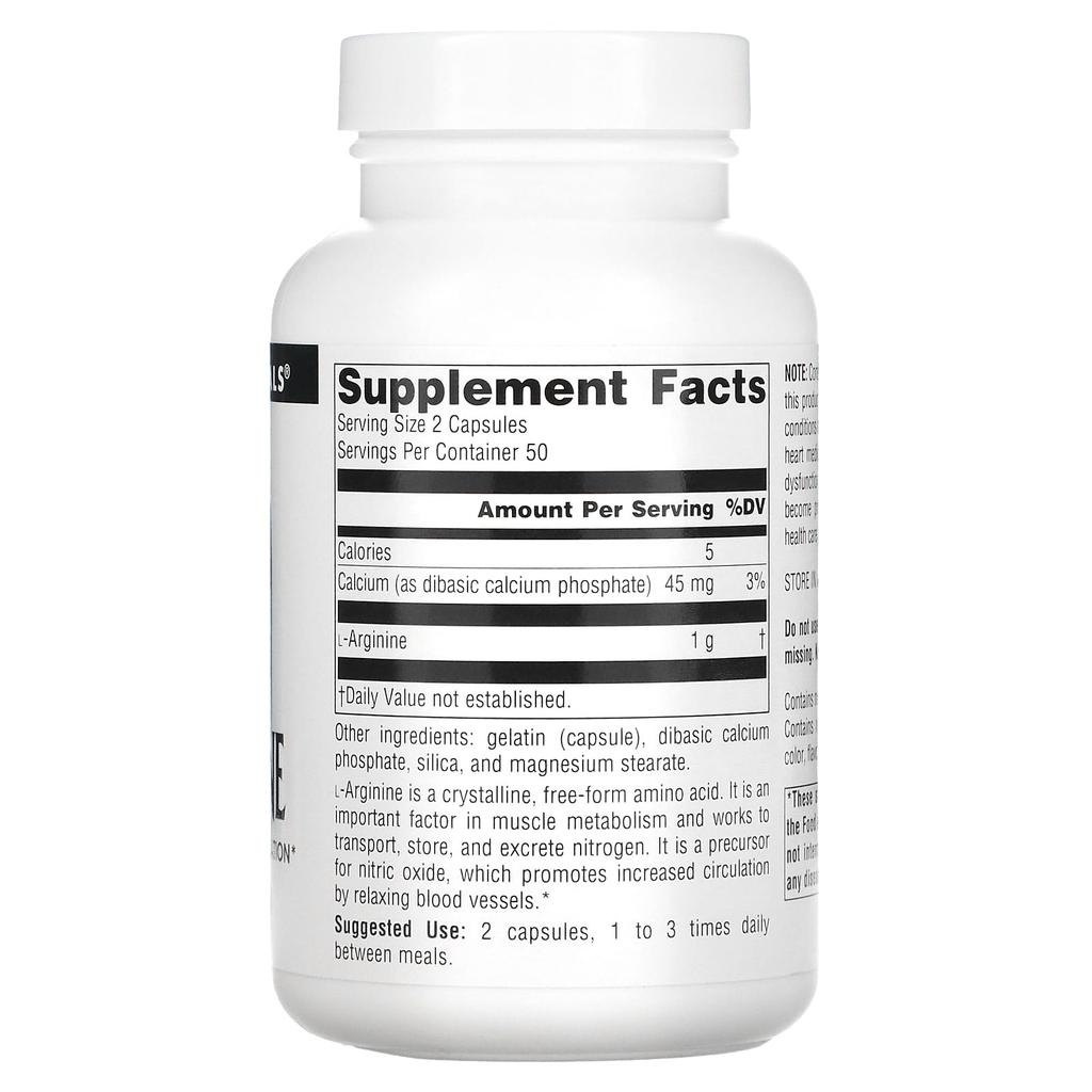 Source Naturals, L-Аргинин, Свободная форма, 500 мг, 100 таблеток