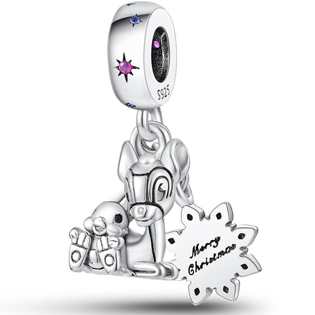 Рождественский подарок Подвески из бисера из стерлингового серебра 925 пробы Снежинка Лось Санта-Клаус Подвеска в виде рождественской елки Подходит для оригинального нового браслета Ювелирные изделия