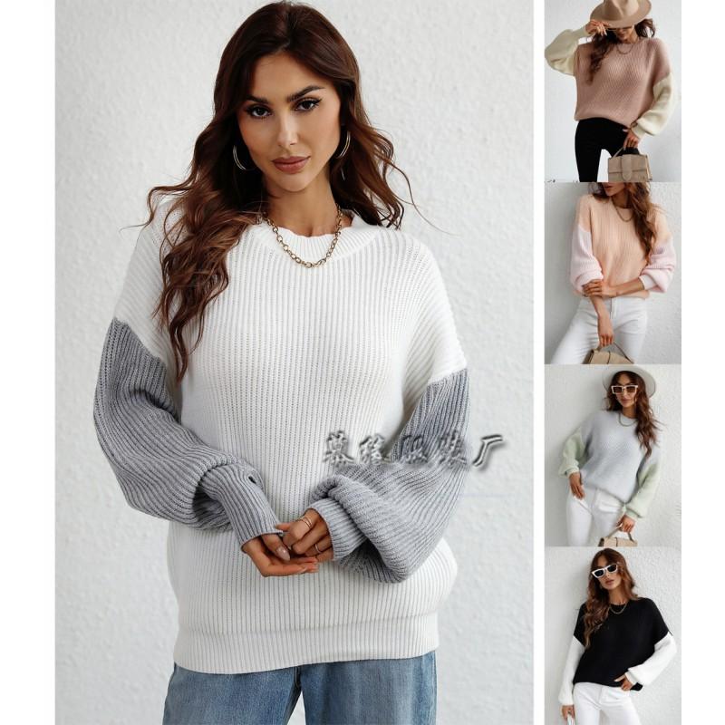 Womens Oversized Long Sleeve Knit Sweater Round Neck Striped Loose Fit Casual Pullover Top Winter
