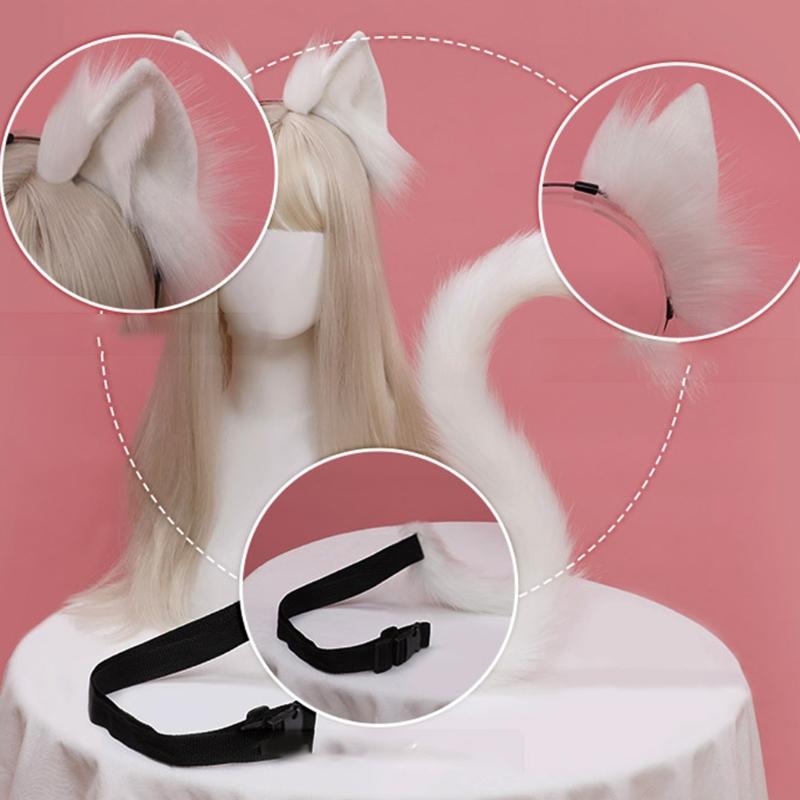 Cartoon Ears Tail Set Masquerade Halloween Cats Cosplay Party Costume Ear Hairhoop Headwear Lolita Accessories