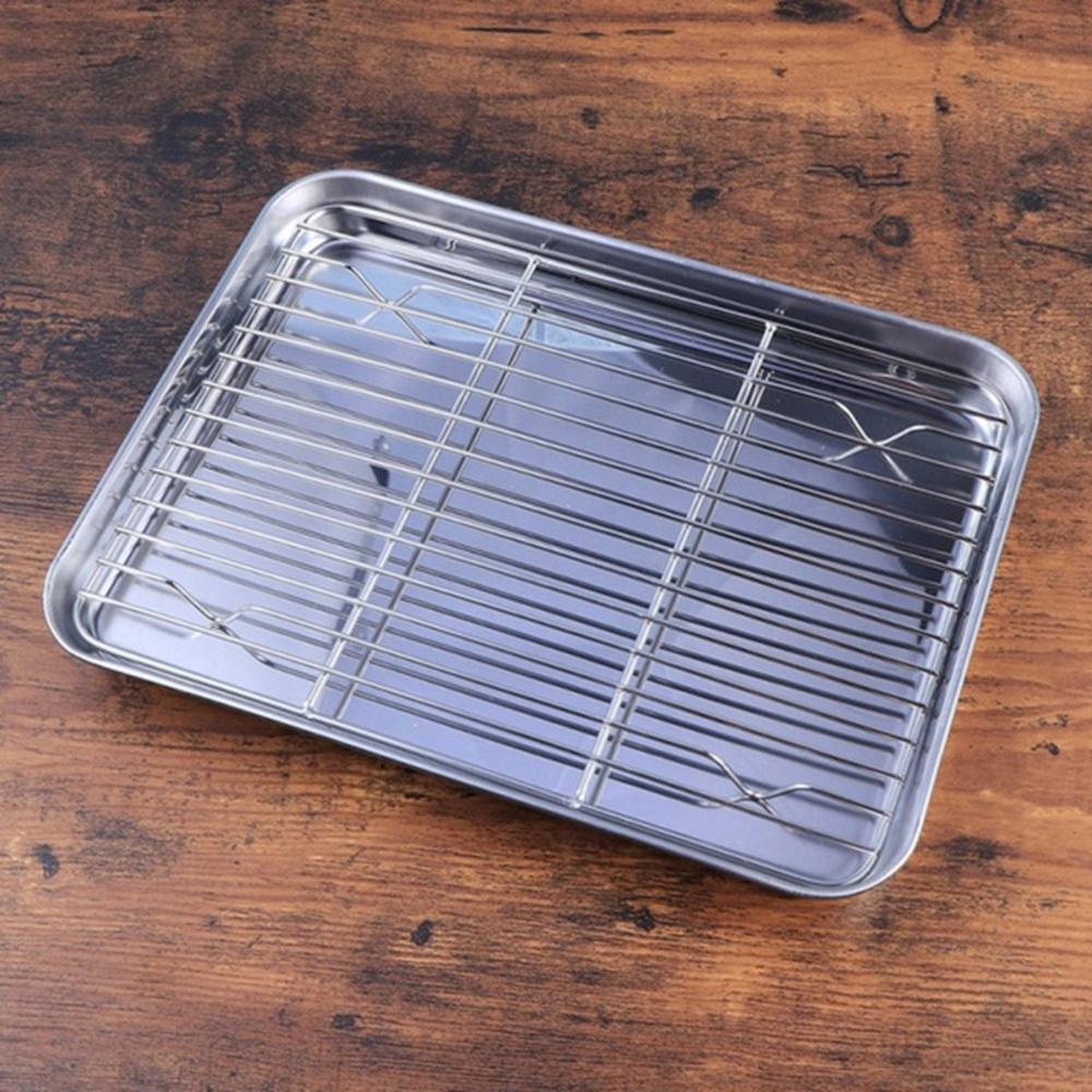 Steel Kitchen Grill Draining Oil Barbecue Sheet Cooling Grid Rack Baking Tray Pan BBQ Plate
