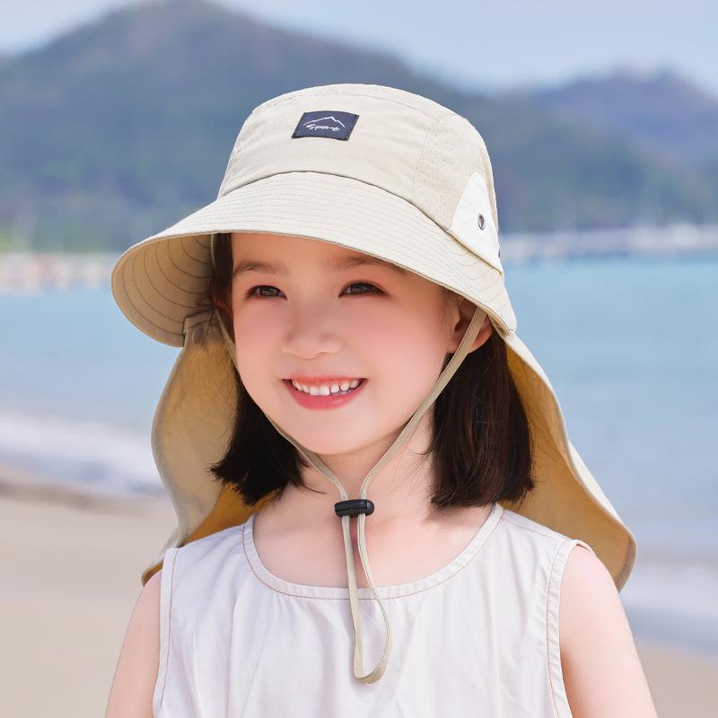 Summer Children's Hats Boys and Girls Sun Protection Visor Big Brim Shawl Neck Protection Sun Hat Quick Drying Waterproof Bucket Hat
