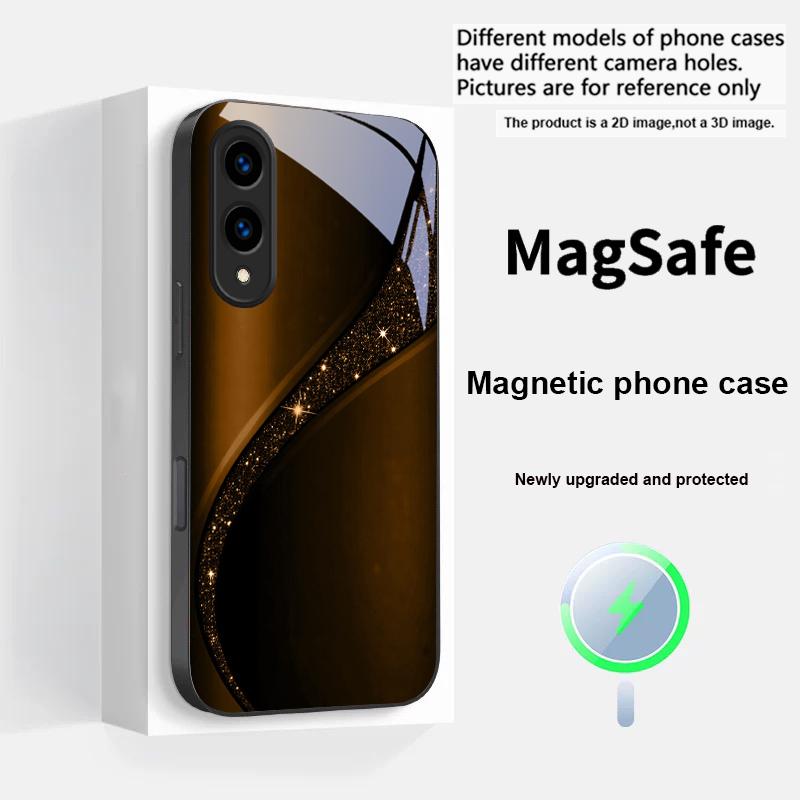 Блестящий золотой галактический чехол для телефона из стекла для Magsafe Samsung S25 S25 Edge S25Ultra S8 9 10 20 S21 Pro 22 Plus S23 FE S24 Ultra