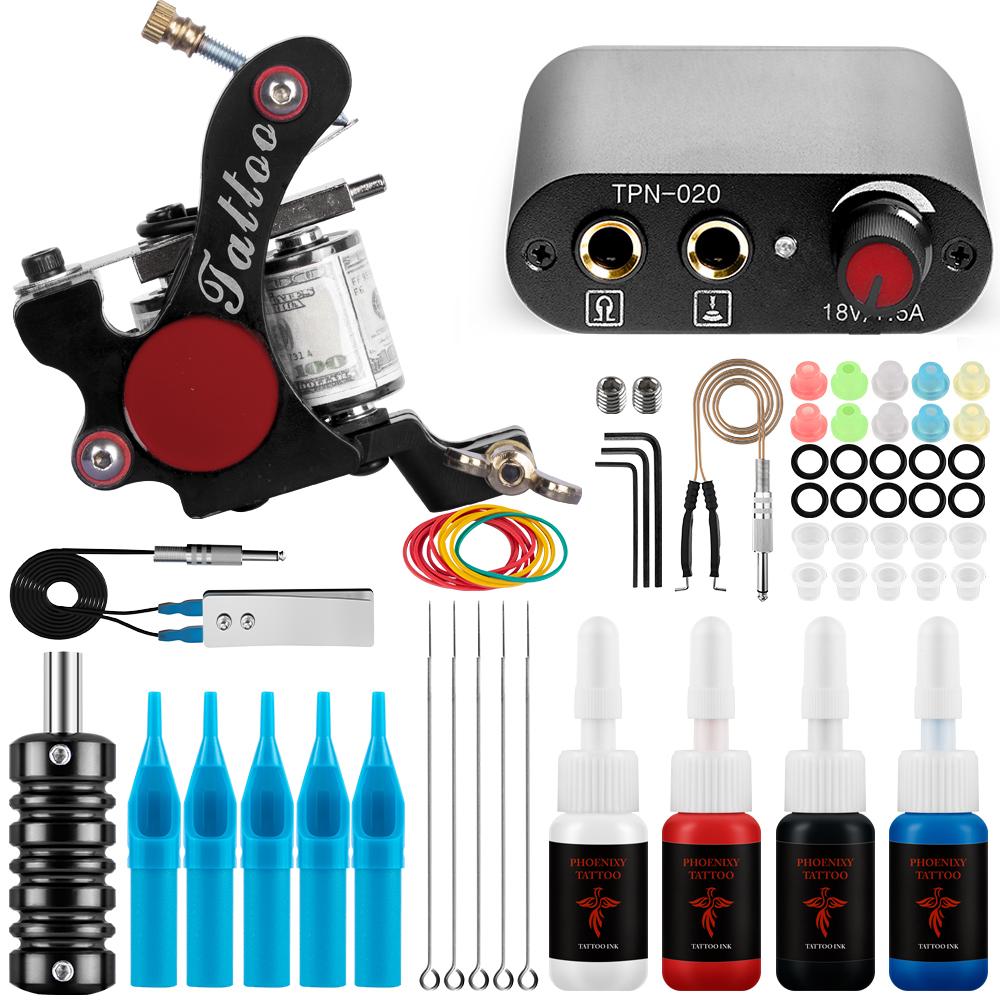 Полный набор татуировок PHOENIXY с источниками питания для тату-машин, полный набор тату-инструментов, набор перманентных чернил для боди-арта, макияжа