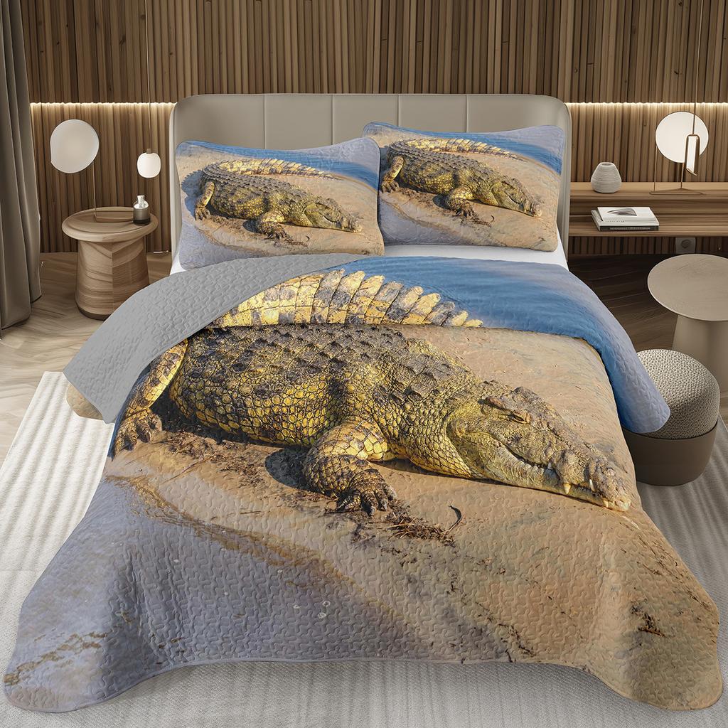 Подростковый крокодиловый плед с узором аллигатора, стеганый комплект постельного белья размера фулл/квин с дикими животными для детей, мальчиков, девочек