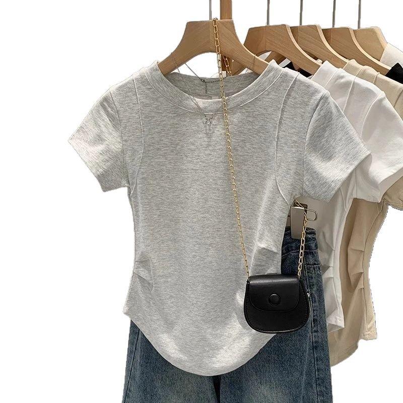 Женская приталенная черная футболка с косточками, с прямыми плечами – 92% хлопок, 8% спандекс, летний топ