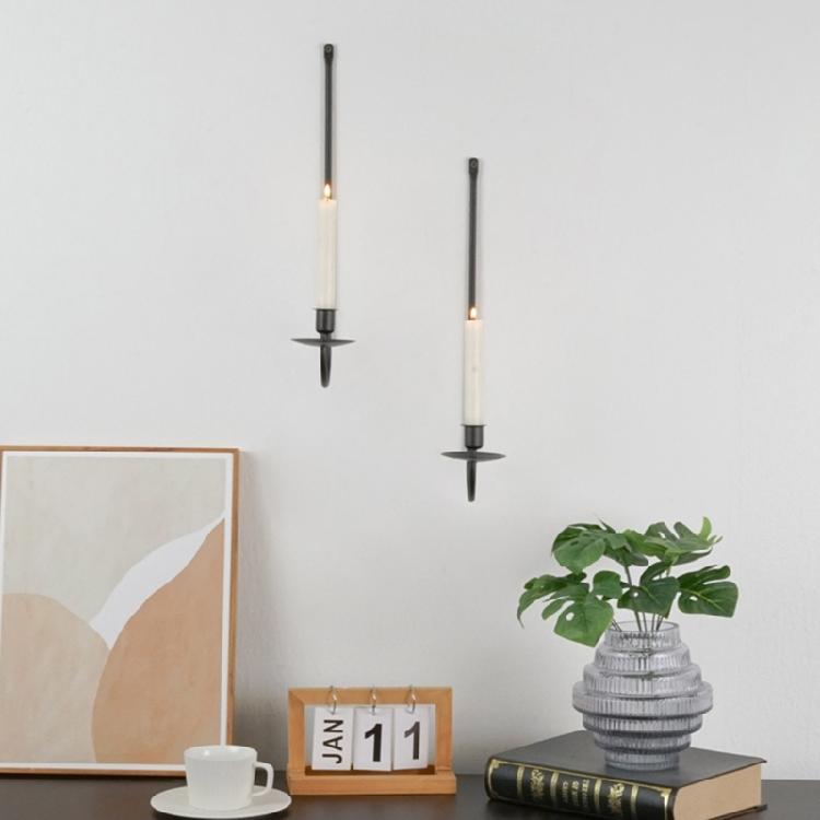 Black Metal Candle Sconces Set of 2 Wall Mounted Pillars Candle Holders Hanging Candlesticks Home Living Room Decors