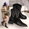Fashion Plus Size Western Boots New Autumn/Winter 2024 Square Head Vintage Embroidered Chunky Heel Ankle Boots