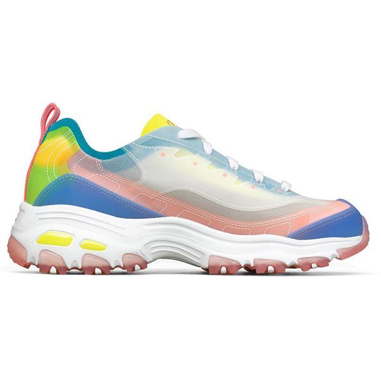 Skechers DLites 1.0 Ткань Синтетическая кожа Color Block Спортивные Низкие Повседневные Кроссовки Женские Розовый Синий Желтый 149235-PKMT