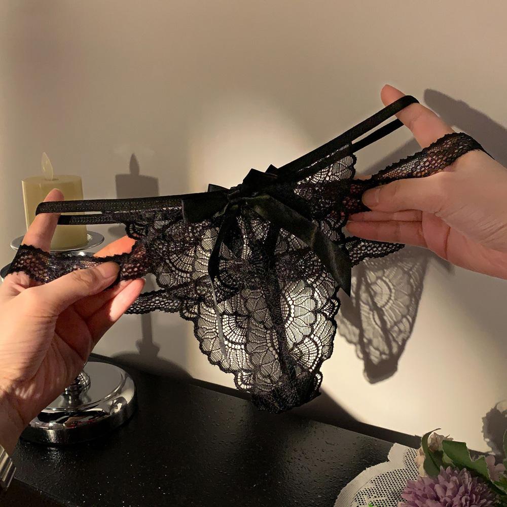 Женские Стринги Сексуальное Кружевное Нижнее Белье Женское С Низкой Талией Чистое Желание Бант Дышащее Бесшовное Гладкое и Мягкое Нижнее Белье