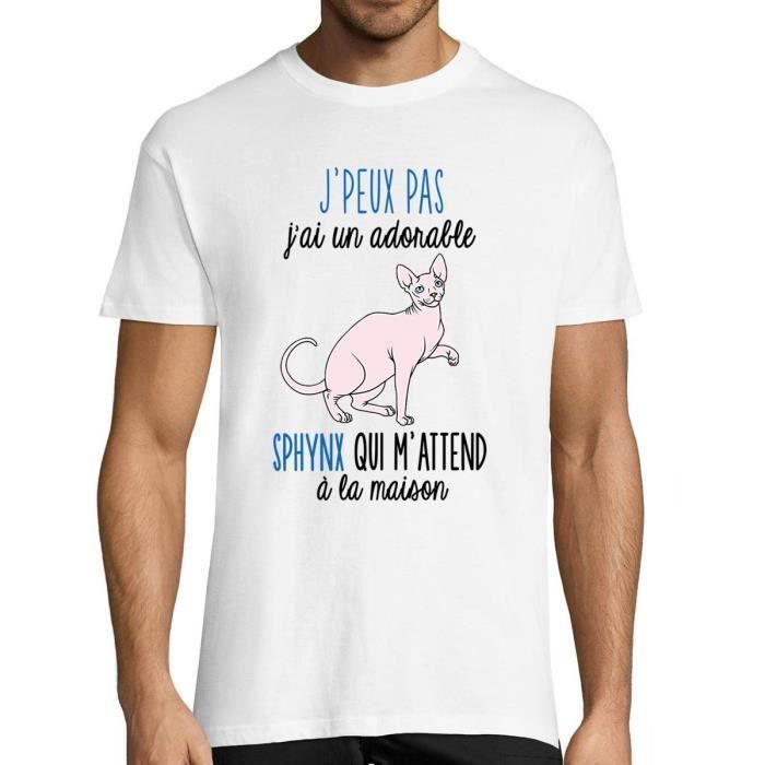 T-shirt - Sphynx - Collection Amoureux des Chats - Blanc - Manches Courtes - Col Arrondi