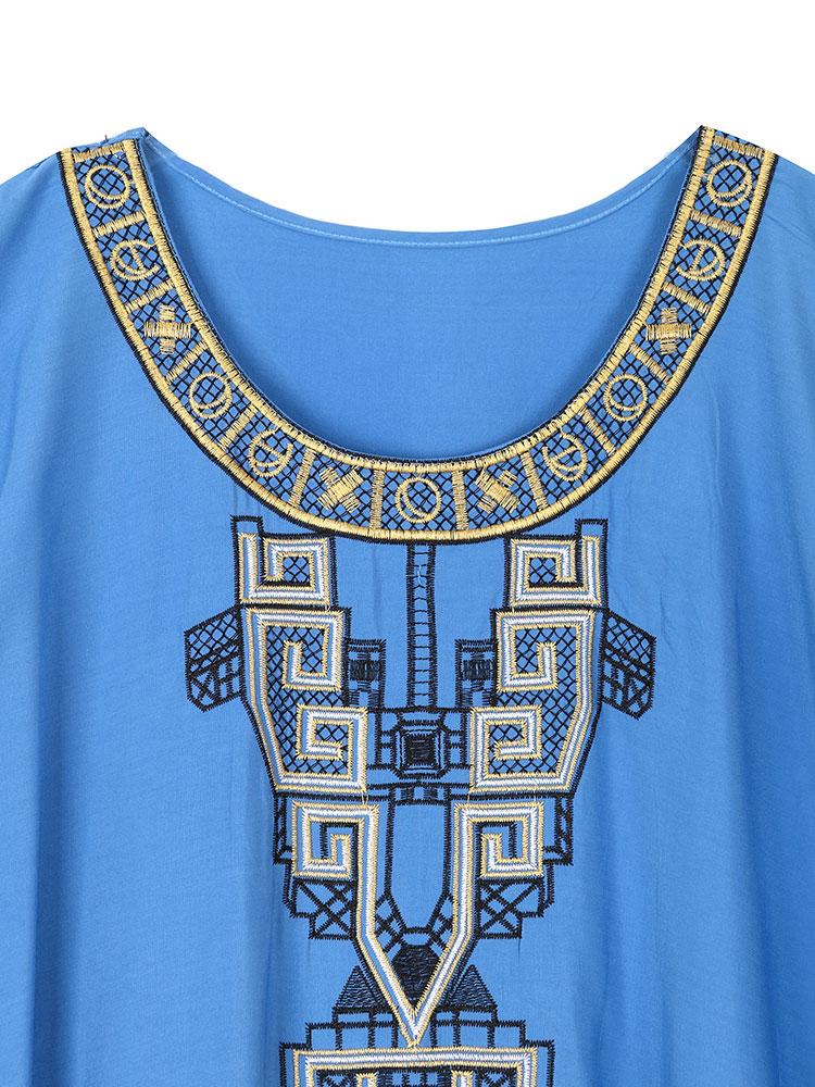 EDOLYNSA Ретро вышивка с круглым вырезом и рукавами «летучая мышь» кафтан Платье Пляжная одежда Купальник накидки 2024 Женский летний халат больших размеров Q1585