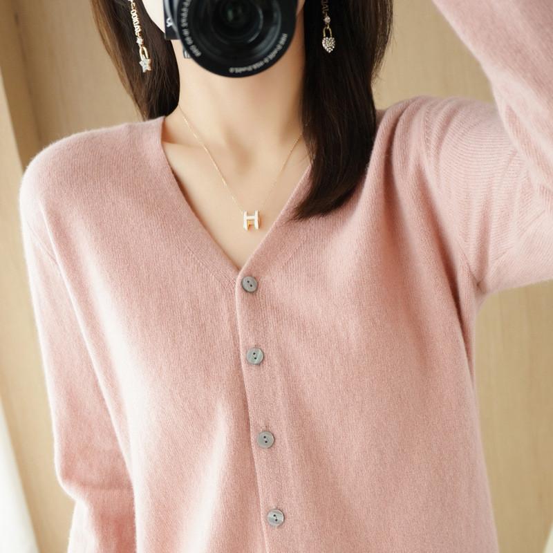 Knit Cardigan For Women With Vneck Long Sleeves Soft Polyester Blend For Casual Wear