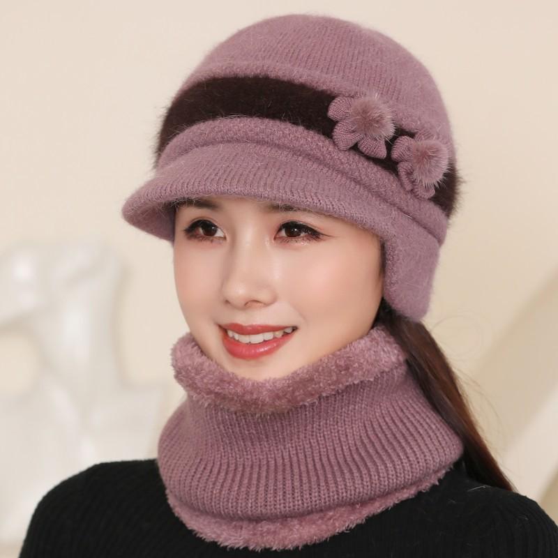 Женская теплая и пушистая шапка-бини с бантом на осень и зиму, модная и универсальная вязаная защитная шапка для ушей для мам и бабушек