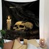 Raven on Skull with Candle and Books Patterned Tapestry Decorative Wall Hanging, Home Bedroom Living Room Decor