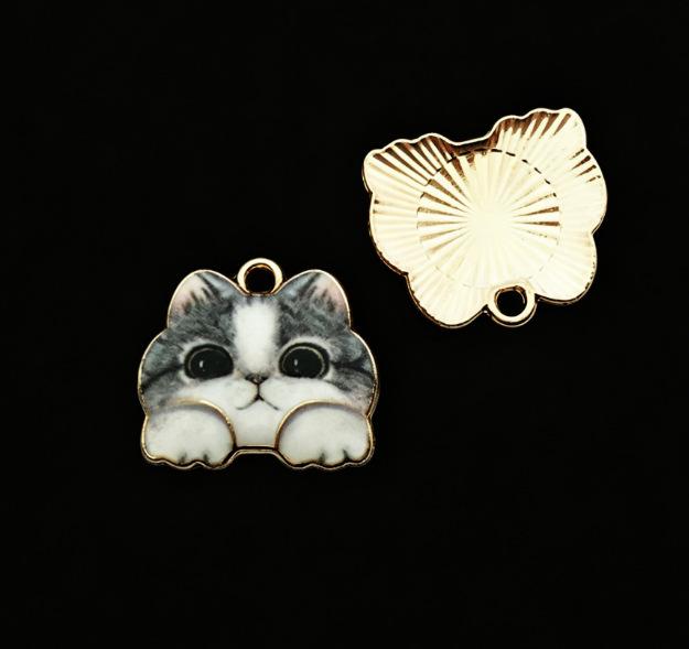 Alloy Drip Oil Cat Pendant, 18x16mm - Cute DIY Korean Style Jewelry Accessory