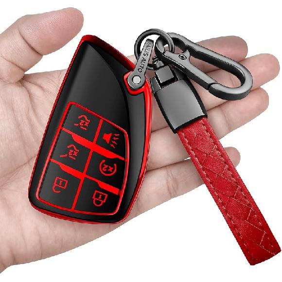 Sindeda Чехол для ключа-брелока Chevy с брелоком Мягкий Полная защита Чехол для ключа Чехол для ключа Совместим с -2025 GMC Yukon Tahoe Suburban 1500 2500HD