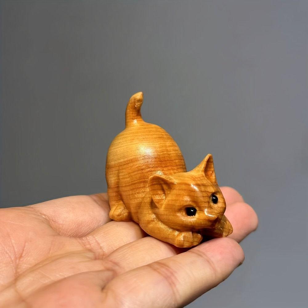 Hand-carved Animal Figurine Adorable Tea Pet Desktop Decor Cat Sculpture  Table