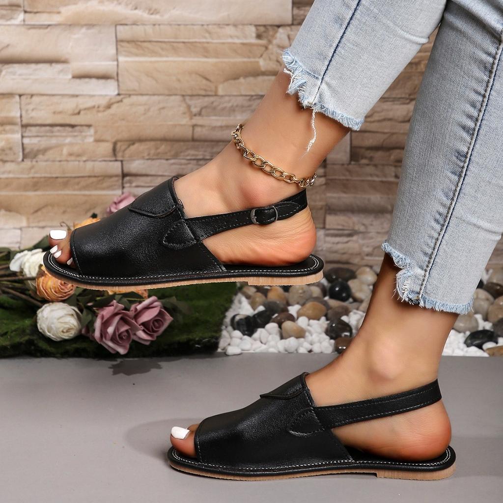 Large Size Sandals Women's New Fashion One-word Buckle Strap Flat-soled Sandals Women 43