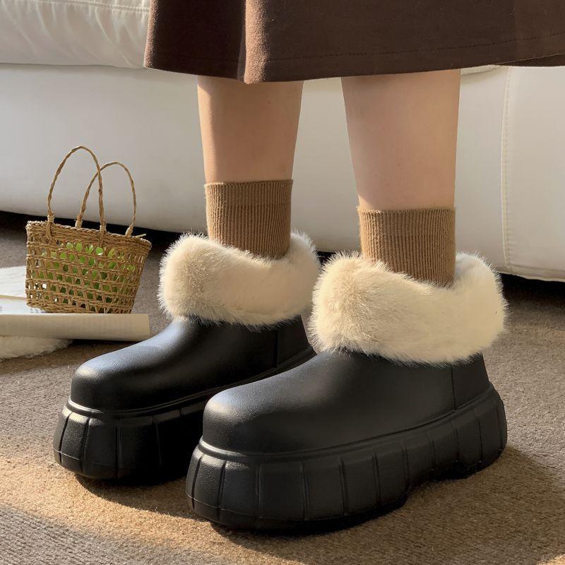 Wide Fit EVA Rain Boots Women's Candy Color Rainshoes Youth Girls Winter Fur Booties Woman Platform Chunky Ankle Rain Boots New