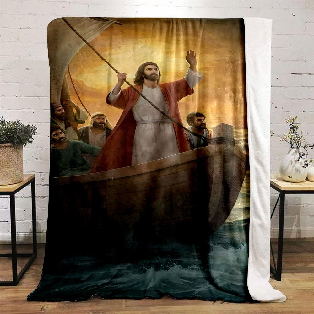 Jesus Calms The Storm Blanket Printed Blanket for Living Room Bed Couch lunch break Soft Cozy Blanket for Friend's festival Gift