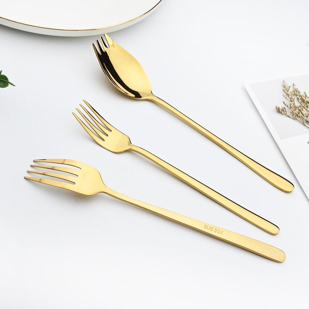 Gold 18/10 Stainless Steel Colorful Creative Design Kitchen Tableware Sporks Dessert Fork Spoon Noodles Salad Fruit Dinnerware