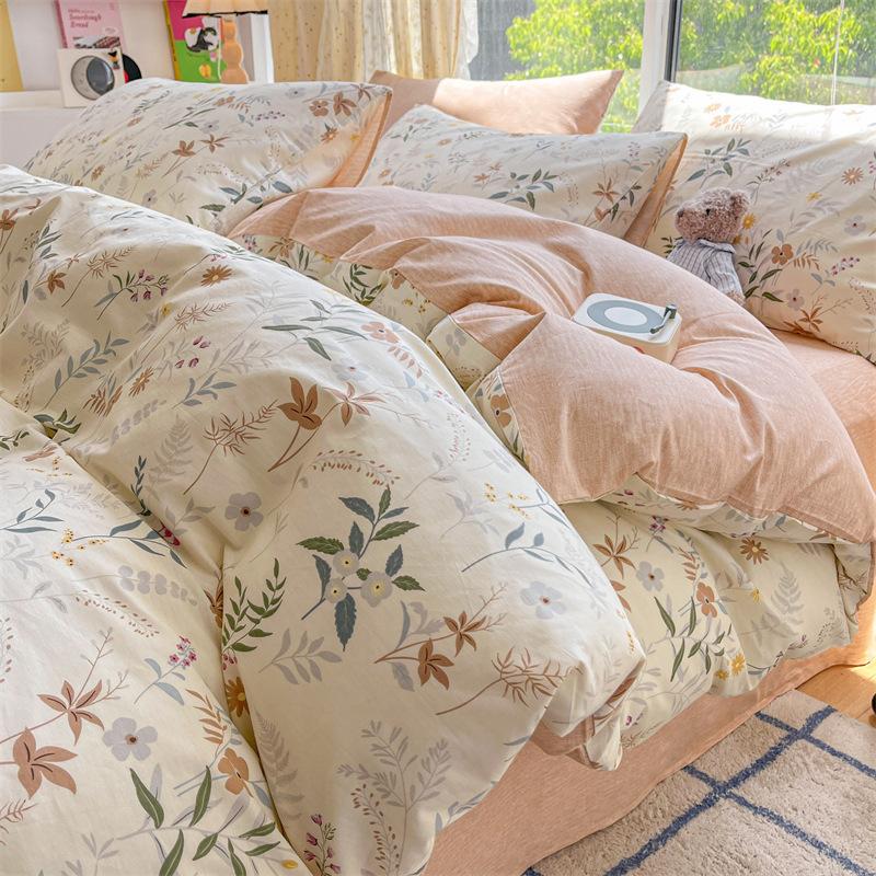 Комплект постельного белья из четырех предметов, пододеяльник из чистого хлопка с цветочным рисунком, простыня для спальни из трех предметов