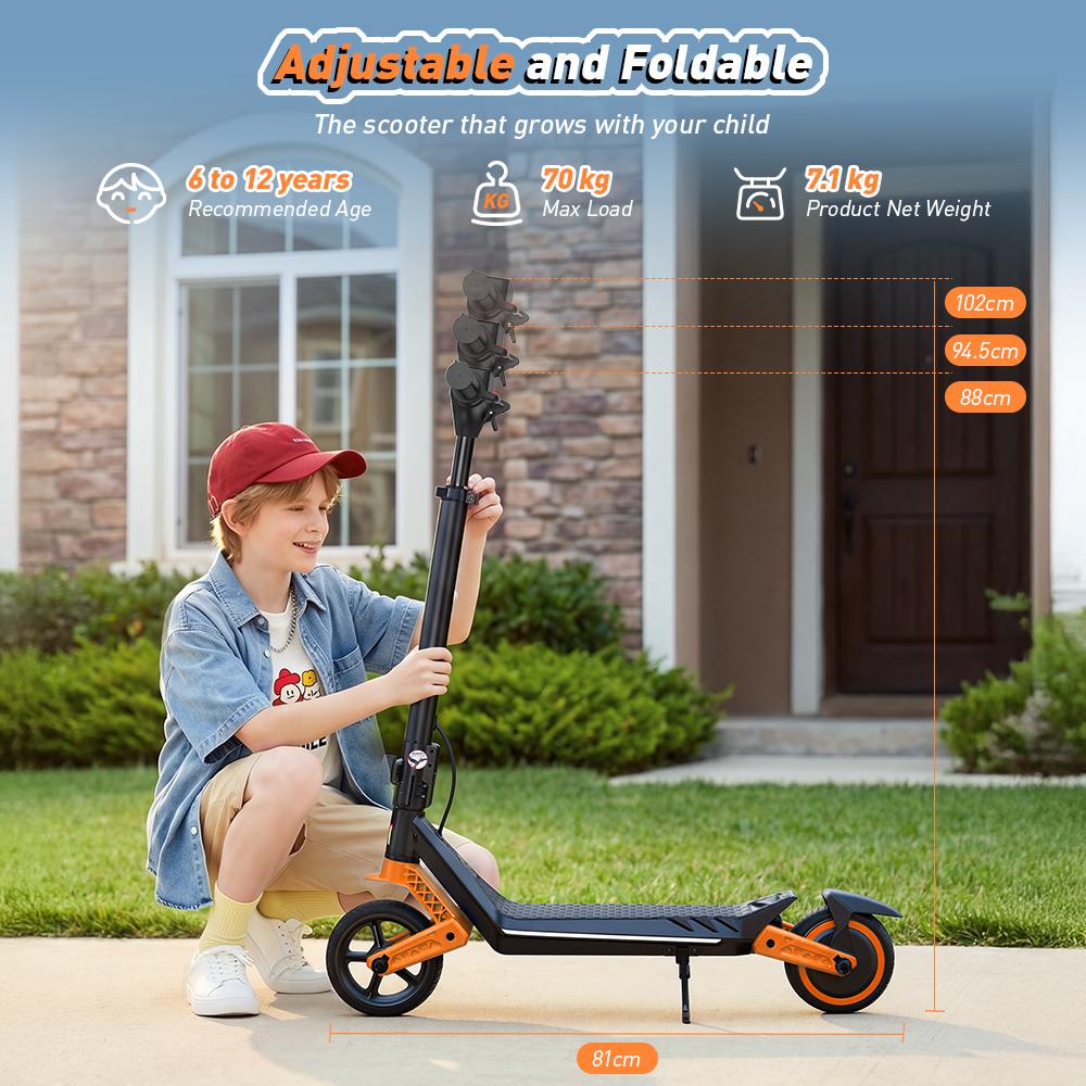 Детский электросамокат K6 150 Вт 2,6 Ач 6,5'' Сплошные шины Bluetooth-динамик Светодиодные огни Складной и регулируемый по высоте Макс. скорость 16 км/ч Дальность 7-9 км для детей