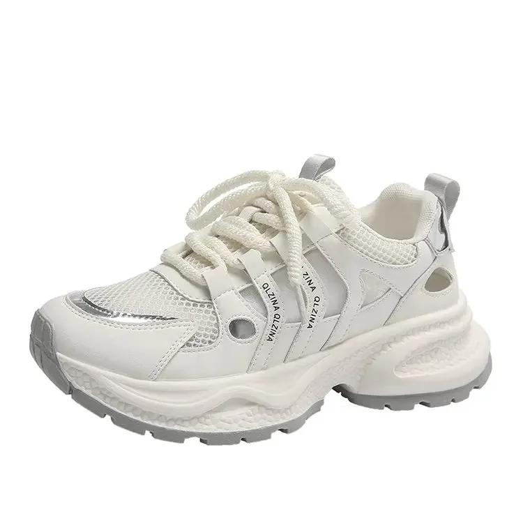 Мода 2024 года, высококачественные женские кроссовки на платформе, массивные женские повседневные туфли для папы, женская модная спортивная обувь со шнуровкой в сетку