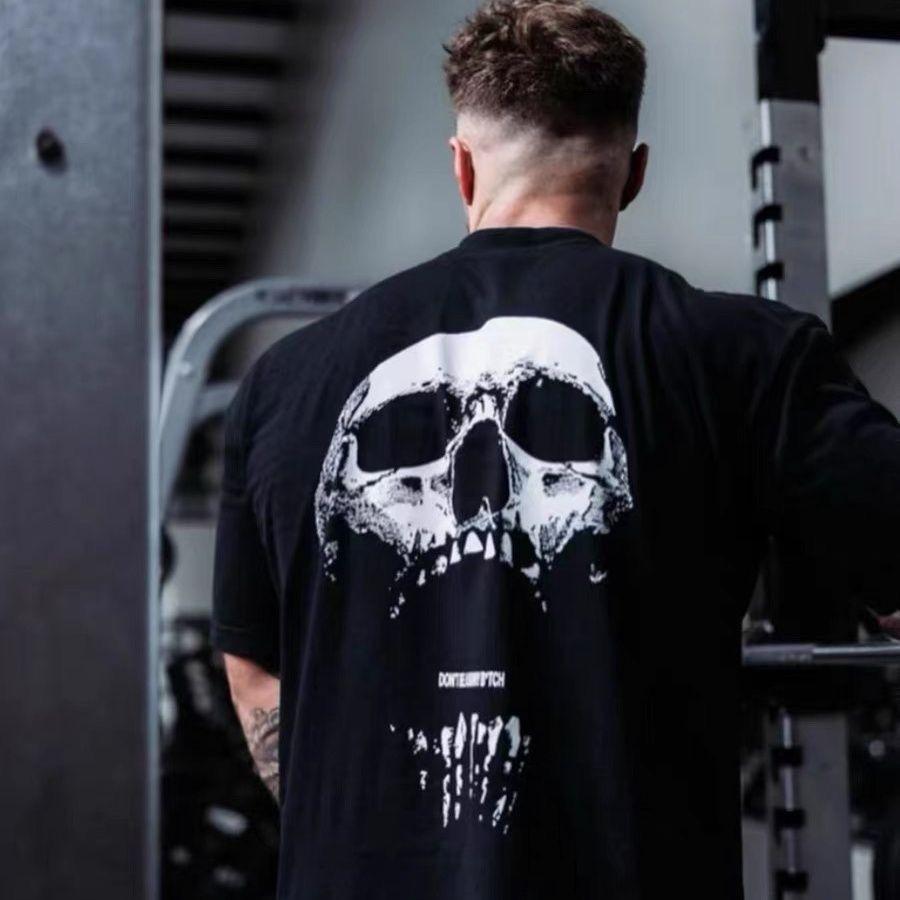 Gym Fitness T-shirt Loose Oversized Men Short Sleeves Bodybuilding Sports Tees Summer Training Workout Jogging Tops
