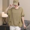 2025 Plus Size Летняя однотонная белая футболка женская с коротким рукавом на пуговицах свободные топы футболки