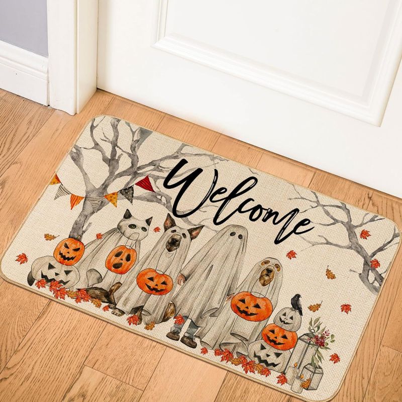Halloween Welcome Door Mat Farmhouse Pumpkin Non-Slip Entry Rug Front Door Floor Carpet Indoor Home Decor