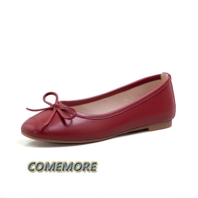 Балетки на плоской подошве, женские классические повседневные лоферы, элегантные красные модные легкие туфли с бантом для женщин, весна/осень, ПУ