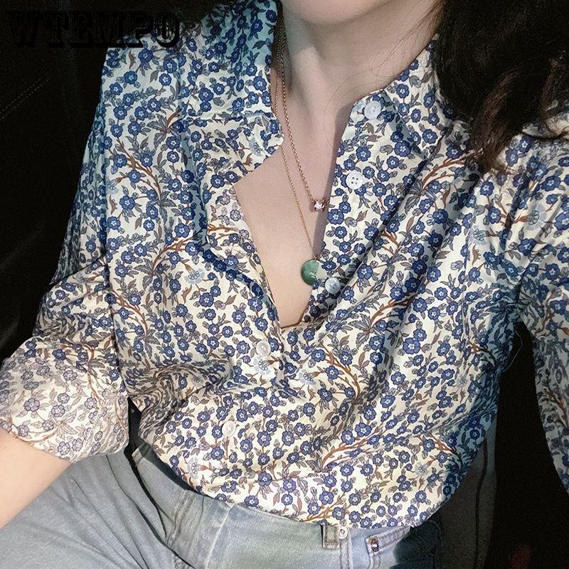 Весенне-осенняя женская рубашка, популярная литература и искусство, ретро-рубашка с виноградным принтом и цветами, свободная большая тонкая рубашка