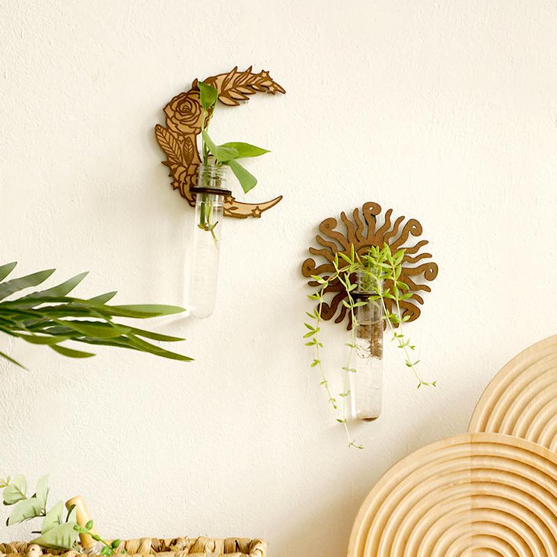 1Pc Wooden Wall Hanging INS Hydroponic Vase Farmhouse Decoration Hollow Wooden Frame Simplicity Home Furnishing Wall Decoration