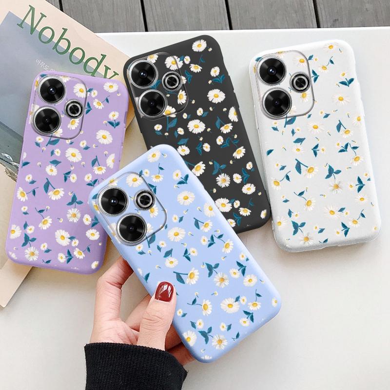 Милый цветочный мягкий силиконовый чехол для Samsung A55 A35 M35 S24 Xiaomi Redmi Note 13 Pro 14 Poco C65 iPhone Huawei Honor 90 Realme Camera противоударный чехол