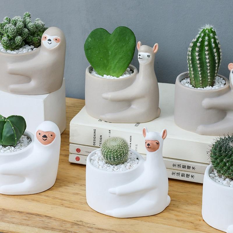Cute Animal Flower Pot Ceramic Planter Home Decor Desktop Art Ornaments Bonsai Succulent Pot Plant Pot Garden Decoration