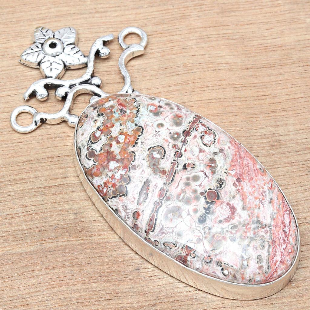 Leopard Jasper Gemstone Mother's Day Handmade Silver Jewelry Necklace 20 in