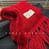 New Year Red Atmosphere Fringed Scarf for Women Warm and Cold-proof Shawl Scarf for Autumn and Winter