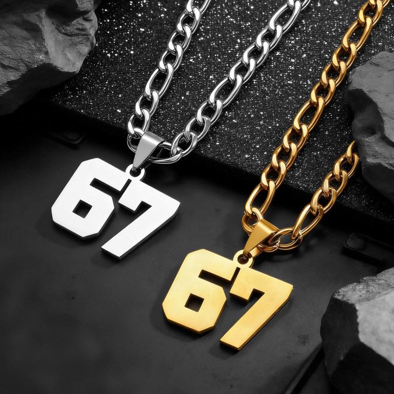 67 Ожерелье Панк Бирка Буква Нержавеющая Сталь Подвеска Ожерелья Для Мужчин Женщин Украшения Спортивный Подарок