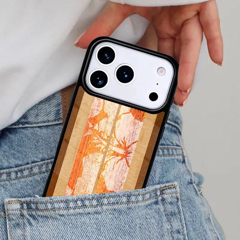 Hawaiian Faux Wood Surfboard Phone Case for iPhone 16e 15 14 13 12 17 Pro Max Plus Air 17pro Cover Coque